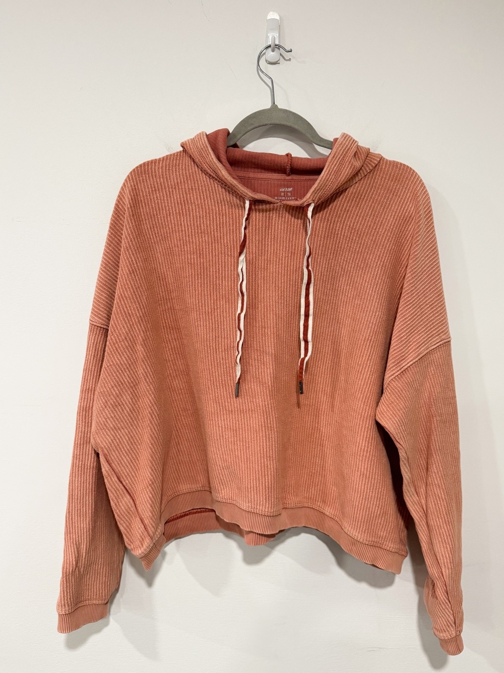 Aerie New Love Corded Ribbed Cozy Hoodie Dusty Peach Size XL
